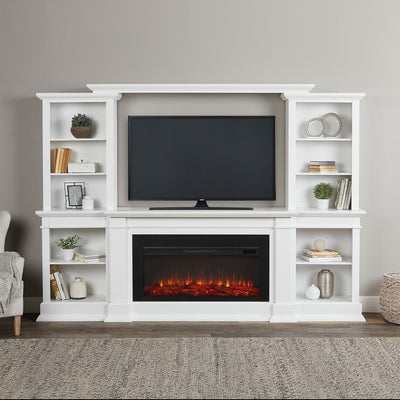 Monte Vista 108 in. Freestanding Electric Fireplace TV Stand in White - Super Arbor