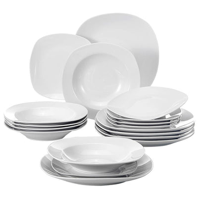 Elisa White Porcelain 18-Piece Casual Ivory WHite Porcelain Dinnerware Set (Service for 6) - Super Arbor