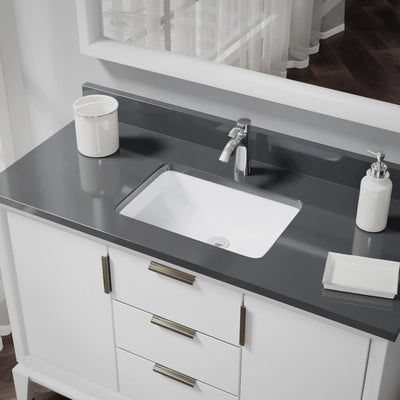 Rene Undermount Porcelain Bathroom Sink in White with Pop-Up Drain in Chrome - Super Arbor