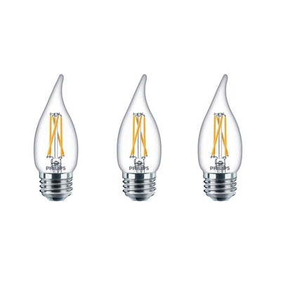 Philips 40-Watt Equivalent Soft White BA11 Dimmable Warm Glow Dimming Effect LED Candle Light Bulb Bent Tip E26 (2700K) (3-Pack) - Super Arbor
