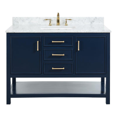 Uptown 48 in. W x 22 in. D x 34.75 in. H Bath Vanity in Navy Blue with Marble Vanity Top in White with White Basin - Super Arbor