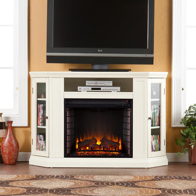 Hudson 48 in. W Convertible Media Electric Fireplace in Ivory - Super Arbor