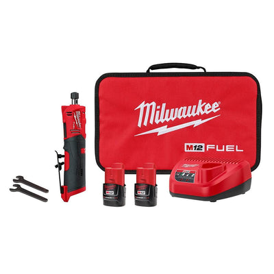 M12 FUEL 12-Volt Lithium-Ion Brushless Cordless 1/4 in. Straight Die Grinder Kit with Two 2.0 Ah Batteries - Super Arbor