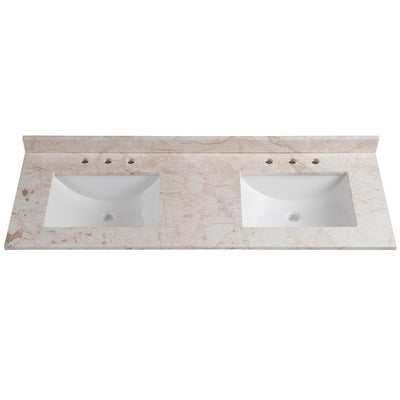 61 in. W x 22 in. D Stone Effects Double Vanity Top in Dune with White Sinks - Super Arbor