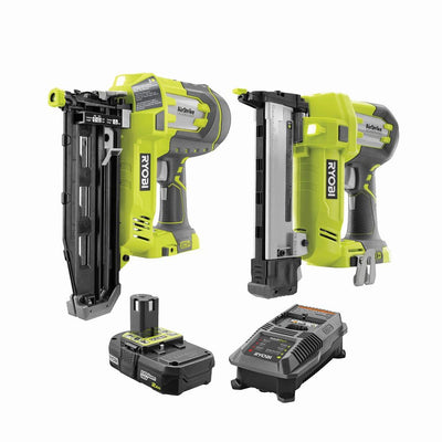 18-Volt ONE+ 16-Gauge Cordless AirStrike Straight Nailer, 18-Gauge Narrow Crown Stapler with 2.0 Ah Battery and Charger - Super Arbor