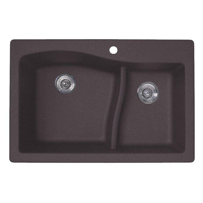 Drop-In/Undermount Granite 33 in. 1-Hole 60/40 Double Bowl Kitchen Sink in Nero - Super Arbor