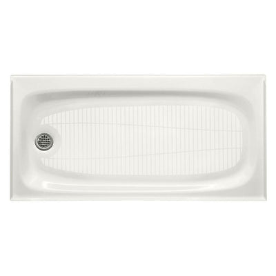 Salient 60 in. x 30 in. Cast Iron Single Threshold Shower Base with Left-Hand Drain in White - Super Arbor
