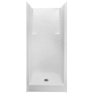 Everyday Subway Tile 36 in. x 36 in. x 80 in. 1-Piece Shower Stall with Center Drain in White - Super Arbor