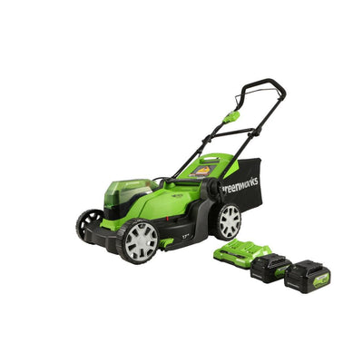 Greenworks 17 in. 48-Volt (2 x 24-Volt) Battery Walk Behind Push Mower, 2 x 24-Volt 4Ah Batteries and Dual Port Charger Included - Super Arbor