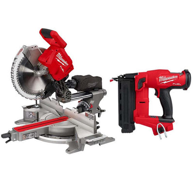 M18 FUEL 18-Volt Lithium-Ion Brushless 12 in. Cordless Dual Bevel Sliding Compound Miter Saw with 18-Gauge Brad Nailer - Super Arbor