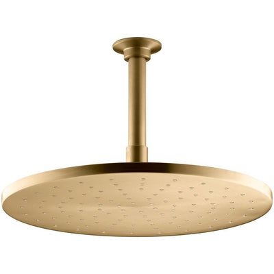 1-Spray 12 in. Single Ceiling Mount Fixed Rain Shower Head in Vibrant Moderne Brushed Gold - Super Arbor