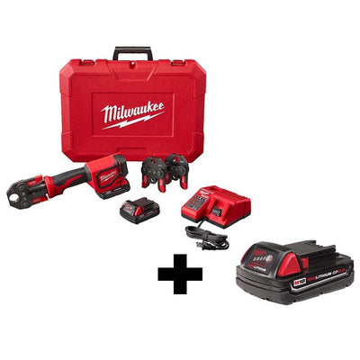 M18 18-Volt Lithium-Ion Cordless Short Throw Press Tool Kit with 3 PEX Crimp Jaws (3) 2.0 Ah Batteries and Charger - Super Arbor