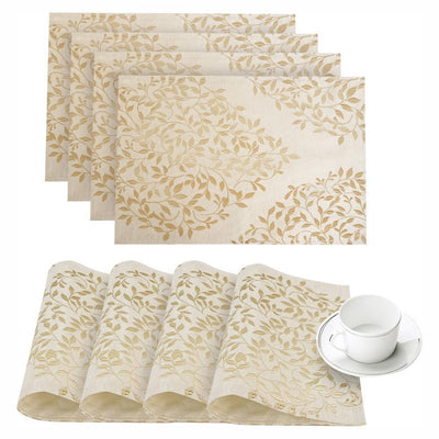 Spring Time Gold Linen-Blend Printed Fabric Placemat (Set of 4) - Super Arbor