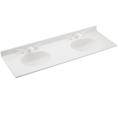 Ellipse 61 in. W x 22 in. D Solid Surface Double Sink Vanity Top in White - Super Arbor