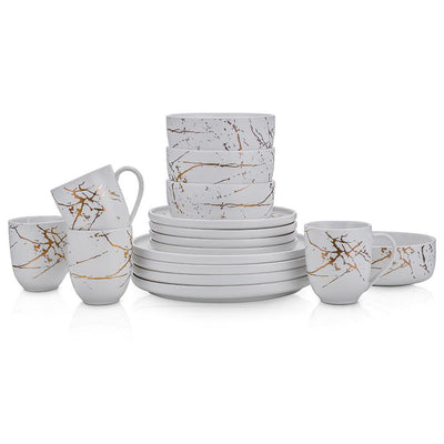 32-Piece Casual Gold and White Porcelain Dinnerware Set (Set for 8) - Super Arbor