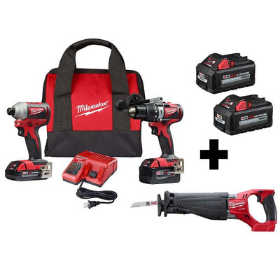 M18 18-Volt Lithium-Ion Brushless Cordless Hammer Drill/Impact/Reciprocating Saw Combo Kit (3-Tool) with 4-Batteries - Super Arbor