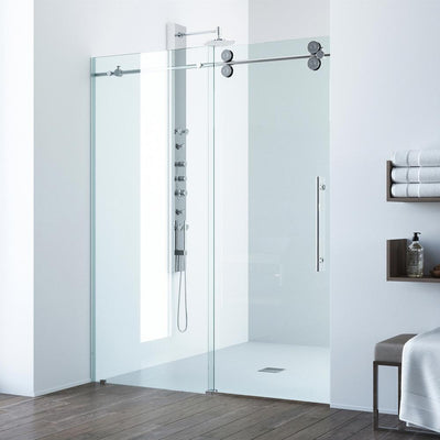 Elan 60 to 64 in. x 74 in. Frameless Sliding Shower Door in Chrome with Clear Glass and Handle - Super Arbor