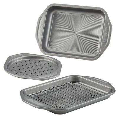 Total Bakeware Nonstick Toaster Oven and Personal Pizza Pan Baking Set, Gray, 4-Piece - Super Arbor