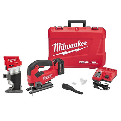 M18 FUEL 18-Volt Lithium-Ion Brushless Cordless Compact Router & Jig Saw Combo Kit (2-Tool) W/5.0Ah Battery & Charger - Super Arbor