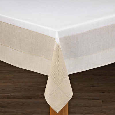 Bohemia 60 in. x 84 in. White/Natural 100% Polyester Tablecloth - Super Arbor