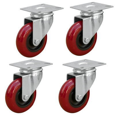 3 in. Dia Swivel Polyurethane Plate Caster in Red (4-Pack) - Super Arbor