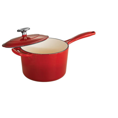 Gourmet 2.5 qt. Porcelain-Enameled Cast Iron Sauce Pan in Gradated Red with Lid - Super Arbor