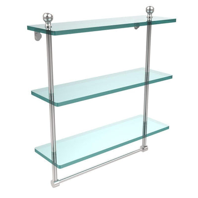 Mambo 16 in. L  x 18 in. H  x 5 in. W 3-Tier Clear Glass Bathroom Shelf with Towel Bar in Polished Chrome - Super Arbor