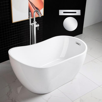 Le Mans 54 in. Acrylic Flatbottom Single Slipper Bathtub with Chrome Overflow and Drain Included in White - Super Arbor