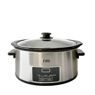 6 Qt. Oval Stainless Steel Programmable Slow Cooker with Glass Lid - Super Arbor