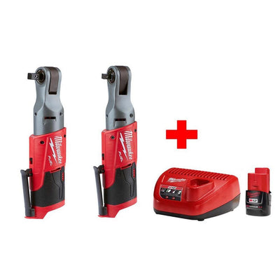 M12 FUEL 12-Volt Lithium-Ion Brushless Cordless 3/8 in. & 1/2 in. Ratchet Combo Kit with (1) 2.0Ah Battery & Charger - Super Arbor