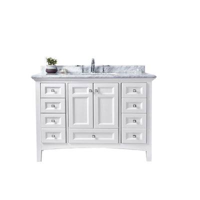 Luz 42 in. Single Bath Vanity in White with Marble Vanity Top in Carrara White with White basin - Super Arbor