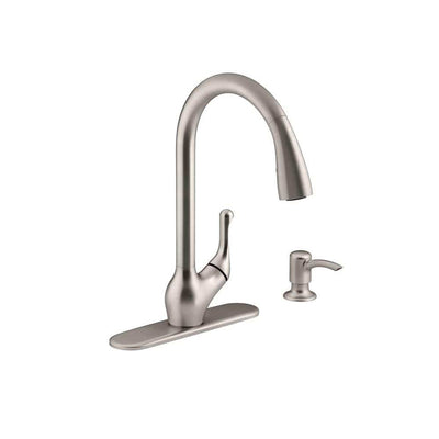 Barossa Single-Handle Pull-Down Sprayer Kitchen Faucet with Soap/Lotion Dispenser in Vibrant Stainless - Super Arbor