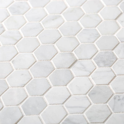 Jeffrey Court Carrara Constellation White 10.75 in. x 11.375 in. x 8 mm Hexagon Honed Marble Wall and Floor Mosaic Tile - Super Arbor