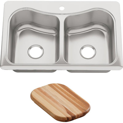 Staccato Drop-In Stainless Steel 33 in. 1-Hole Double Bowl Kitchen Sink with Hardwood Cutting Board - Super Arbor