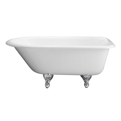 Abbey 48 in. Cast Iron Roll Top Clawfoot Non-Whirlpool Bathtub in White with Faucet Holes and Polished Chrome Feet - Super Arbor