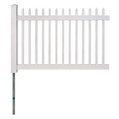 No-Dig Permanent 4 ft. x 6 ft. Nantucket Vinyl Picket Fence Panel with Post and Anchor Kit - Super Arbor