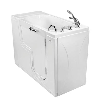 Wheelchair Transfer26 52 in. Acrylic Walk in Soaking Tub in White with Faucet Set, Heated Seat and RHS 2 in. Dual Drain - Super Arbor