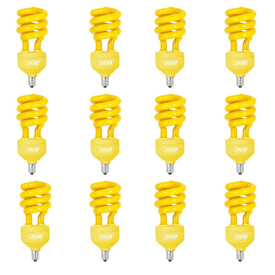 60-Watt Equivalent Yellow Colored Spiral Candelabra CFL Bug Light Bulb (Case of 12) - Super Arbor