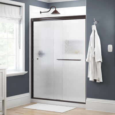 Simplicity 60 in. x 70 in. Semi-Frameless Traditional Sliding Shower Door in Bronze with Rain Glass - Super Arbor