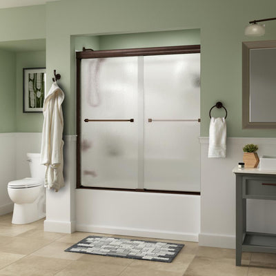 Everly 60 in. x 58-1/8 in. Traditional Semi-Frameless Sliding Bathtub Door in Bronze and 1/4 in. (6mm) Rain Glass - Super Arbor
