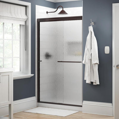Simplicity 48 in. x 70 in. Semi-Frameless Traditional Sliding Shower Door in Bronze with Rain Glass - Super Arbor
