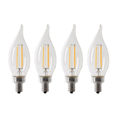 Feit Electric 40-Watt Equivalent CA10 Candelabra Dimmable Filament CEC Clear Glass Chandelier LED Light Bulb, Daylight (4-Pack) - Super Arbor