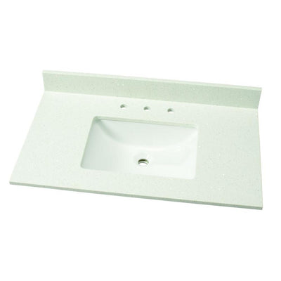 37 in. W Engineered Stone Single Vanity Top in Sparkling White with White Sink - Super Arbor