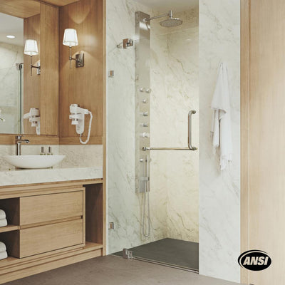Pirouette 30 to 36 in. x 72 in. Frameless Pivot Shower Door in Chrome with Clear Glass and Handle - Super Arbor