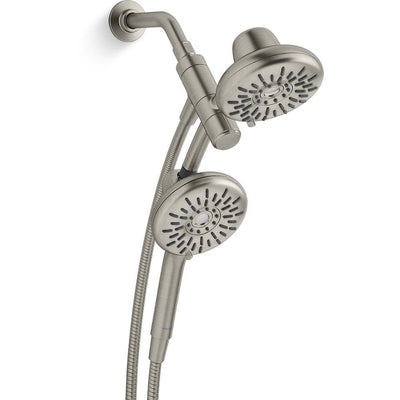 Freespin Bellerose 3-Spray Patterns 5.25 in. Wall Mount Dual Shower Heads in Vibrant Brushed Nickel - Super Arbor