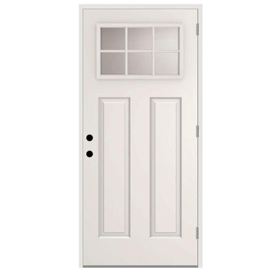 36 in. x 80 in. 6 Lite Left-Hand Outswing Primed White Steel Prehung Front Door with 4 in. Wall - Super Arbor