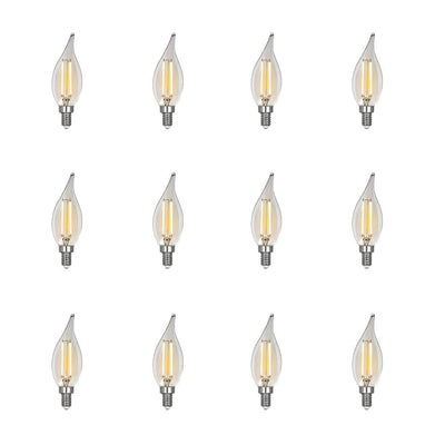 Feit Electric 40-Watt CA10 Dimmable LED Candelabra Clear Glass Vintage Edison Light Bulb with Straight Filament Soft White (12-Pack) - Super Arbor