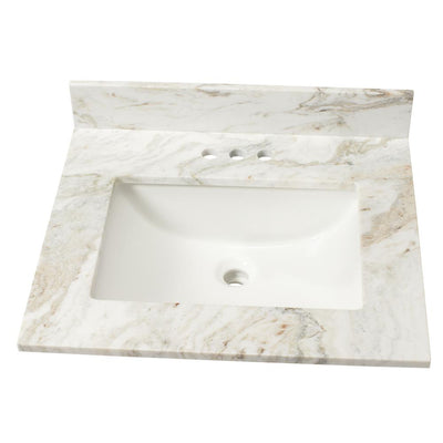 25 in. W Marble Single Sink Vanity Top in Arabescato Venato with White Sink - Super Arbor