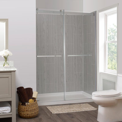 Lagoon 60 in. x 76 in. Right Drain Alcove Shower Kit in Ash Grey and Silver Hardware - Super Arbor