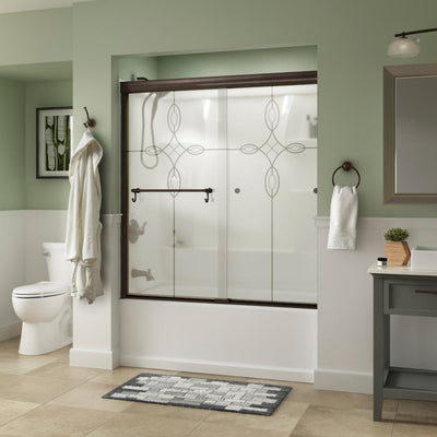 Portman 60 in. x 58-1/8 in. Semi-Frameless Traditional Sliding Bathtub Door in Bronze with Tranquility Glass - Super Arbor